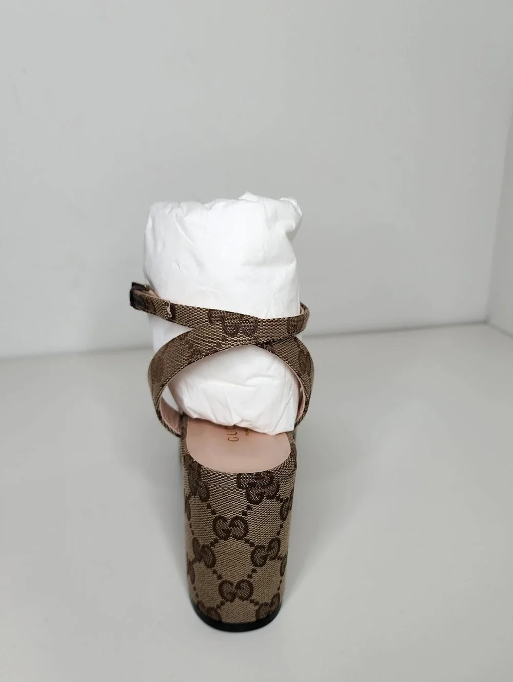 Gucci Lady Horsebit Tan Monogram Platform Wedges Sandals Size 36